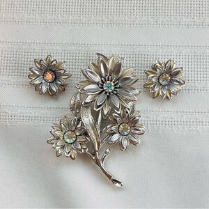Brooch & Clip-on Earrings Estate Vintage Silver-tone Rhinestones‎ GUC 💥SALE💥